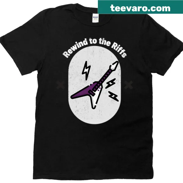 Nostalgic t-shirt celebrating classic music riffs and guitar solos