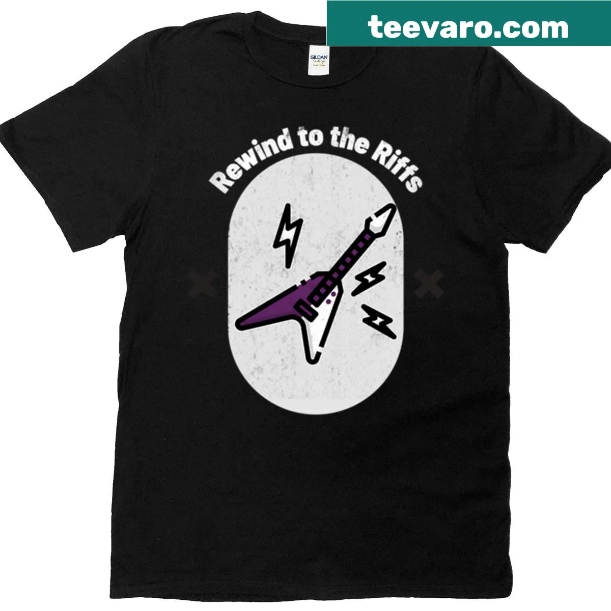 Nostalgic t-shirt celebrating classic music riffs and guitar solos — on a men's t-shirt