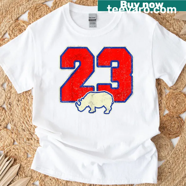 Rhino 23 Forever t-shirt with a conservation message in bold typography