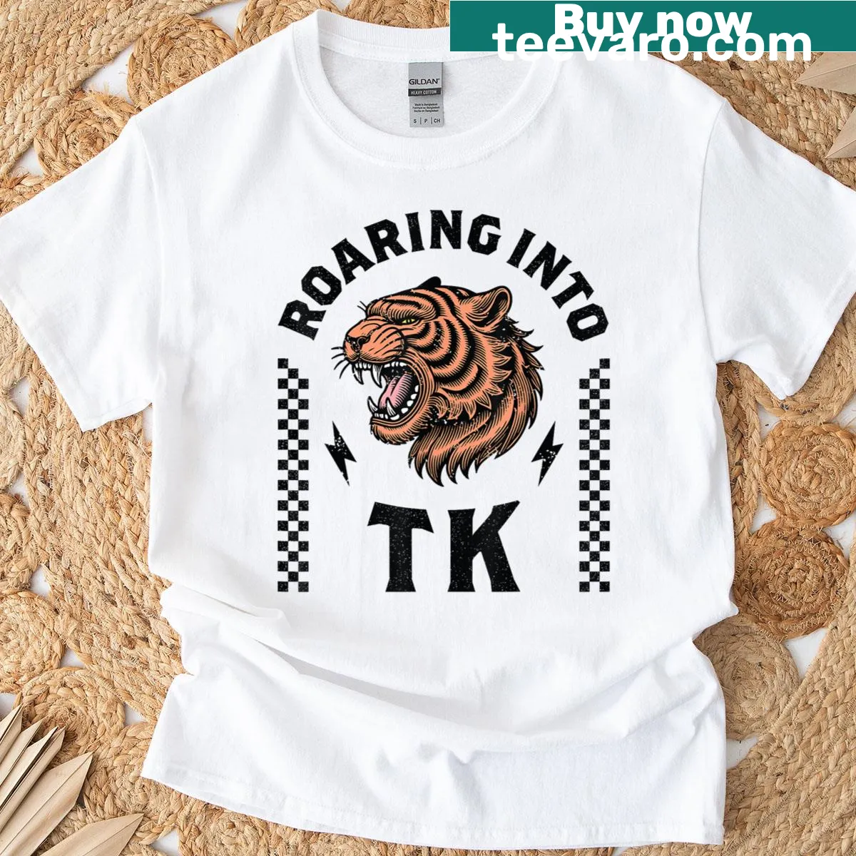 Funny t-shirt for kids featuring a cartoon tiger ready for school — on a men's t-shirt