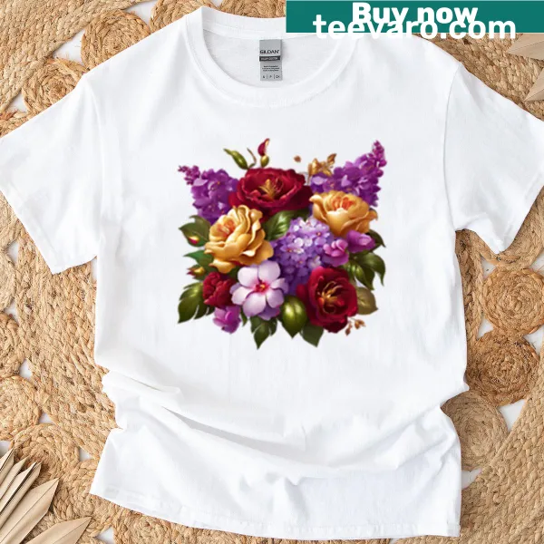 Elegant t-shirt featuring a romantic rose bouquet illustration