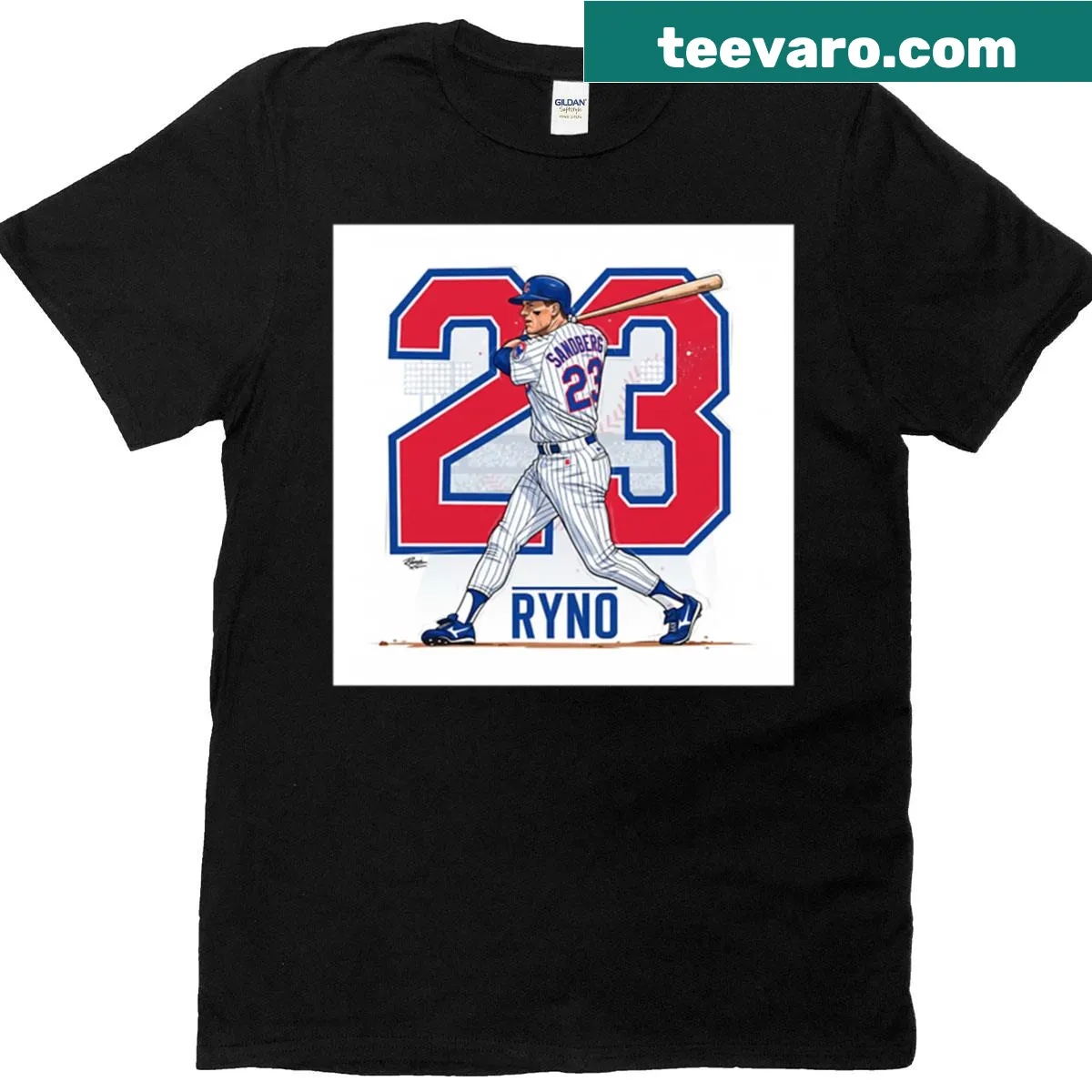 Boxy T-shirt featuring Ryne Sandberg and Chicago Cubs legend graphics — on a men's t-shirt