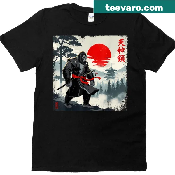 Graphic tee featuring samurai Bigfoot design in Ukiyo-e style.