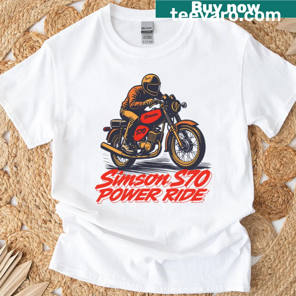 Vintage t-shirt featuring the Simson S70 motorbike graphic — on a men's t-shirt