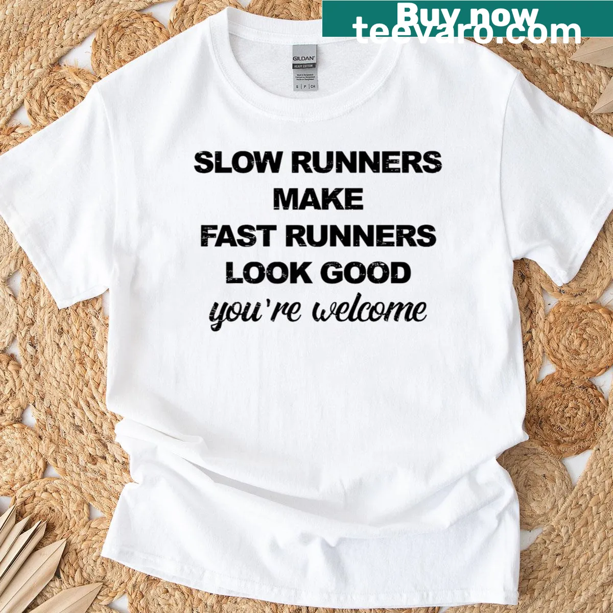 Funny running T-shirt with slow runner message — on a men's t-shirt