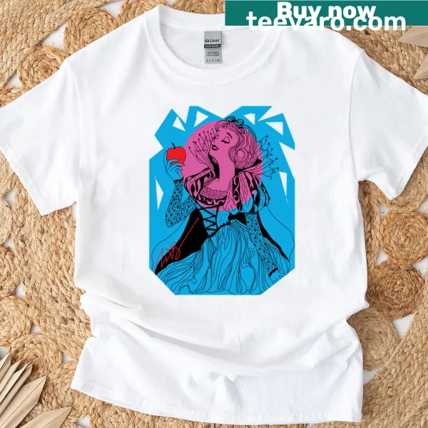 Illustrated t-shirt featuring a whimsical design inspired by Snow White