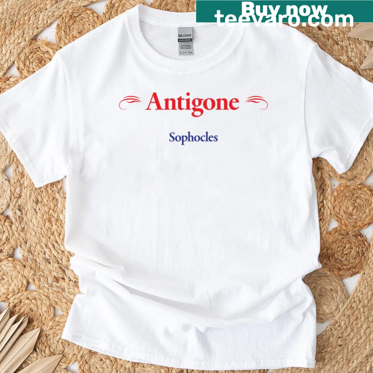 Sophocles Antigone t-shirt with elegant typography — on a men's t-shirt