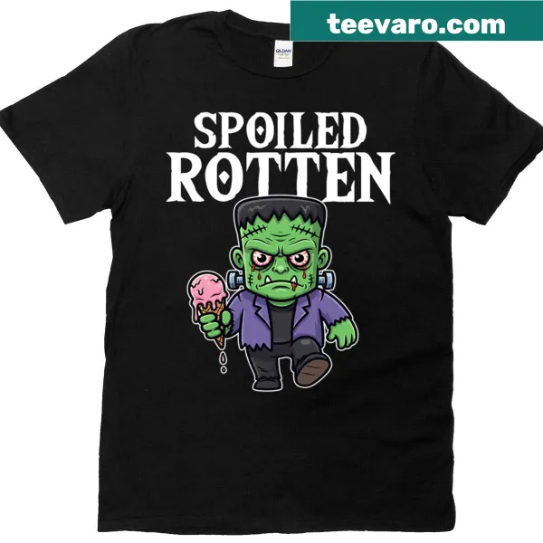 Oversized Halloween tee with cartoon Frankenstein and humorous text.