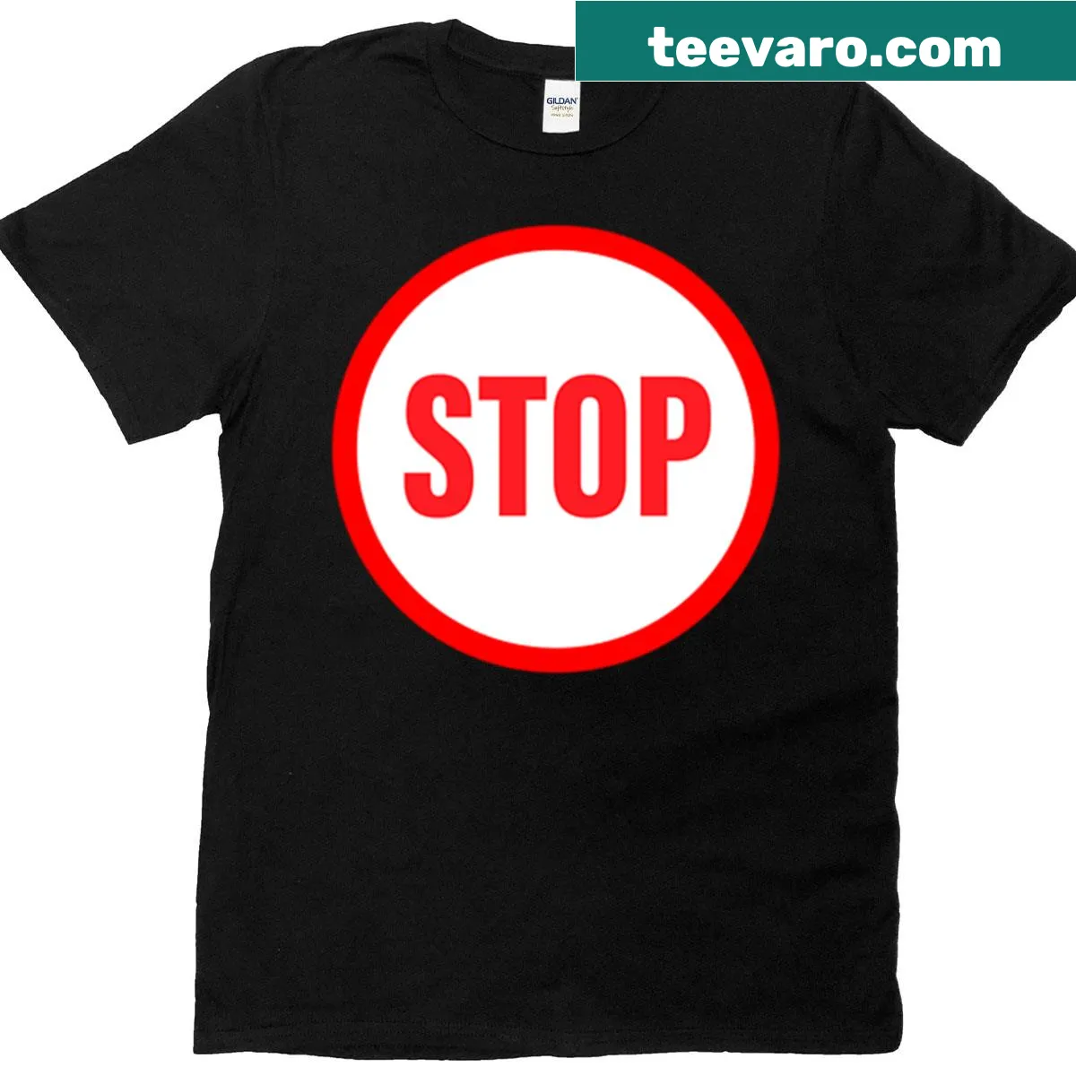 Graphic T-shirt featuring a bold stop sign design. — on a men's t-shirt