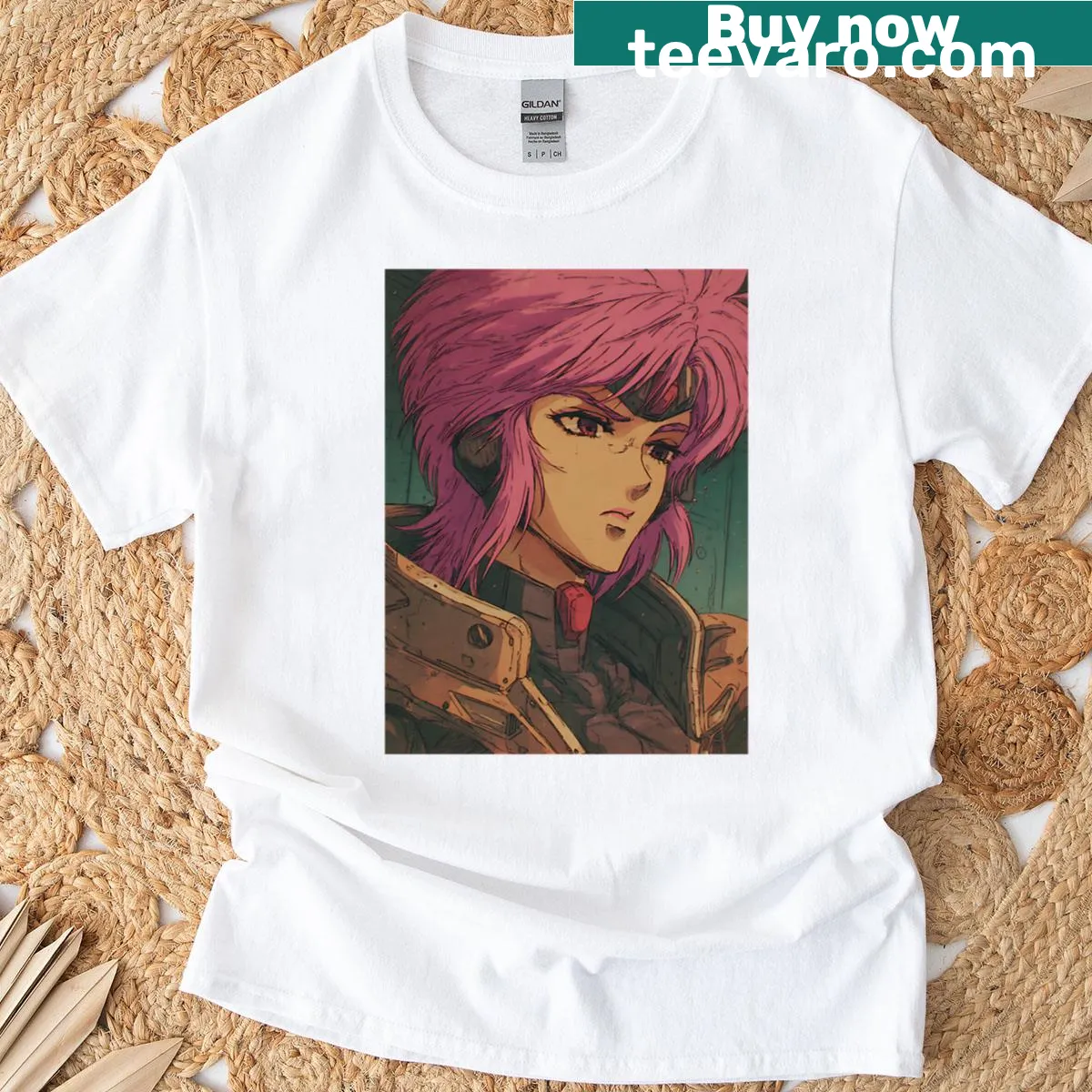 Retro Synthwave Anime t-shirt with cyberpunk graphic — on a men's t-shirt