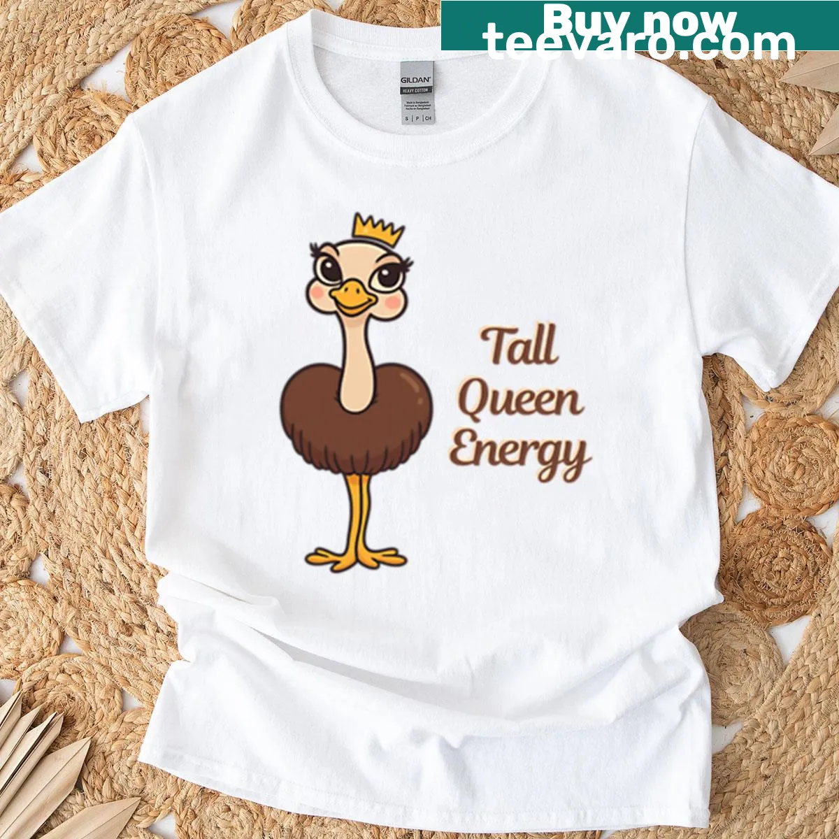 Ostrich graphic with strong text statement about confidence — on a men's t-shirt