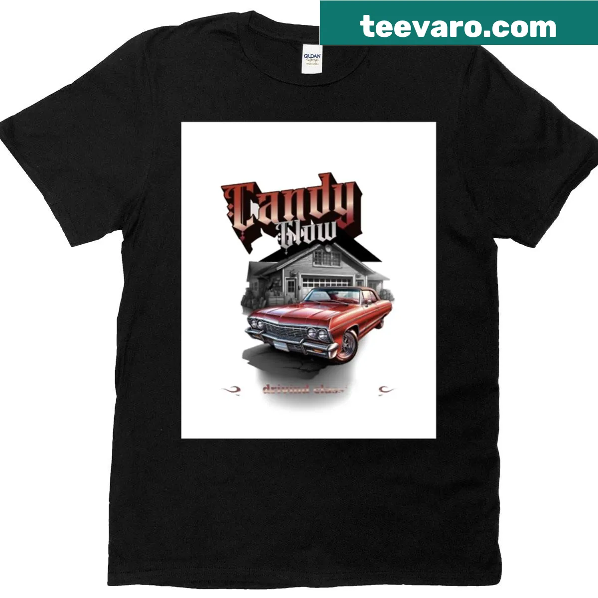 Graphic t-shirt featuring Tandy Glow driving design for gamers — on a men's t-shirt