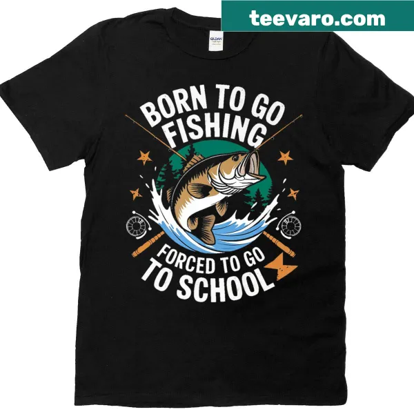 Humorous fishing-themed T-shirt depicting teens and school