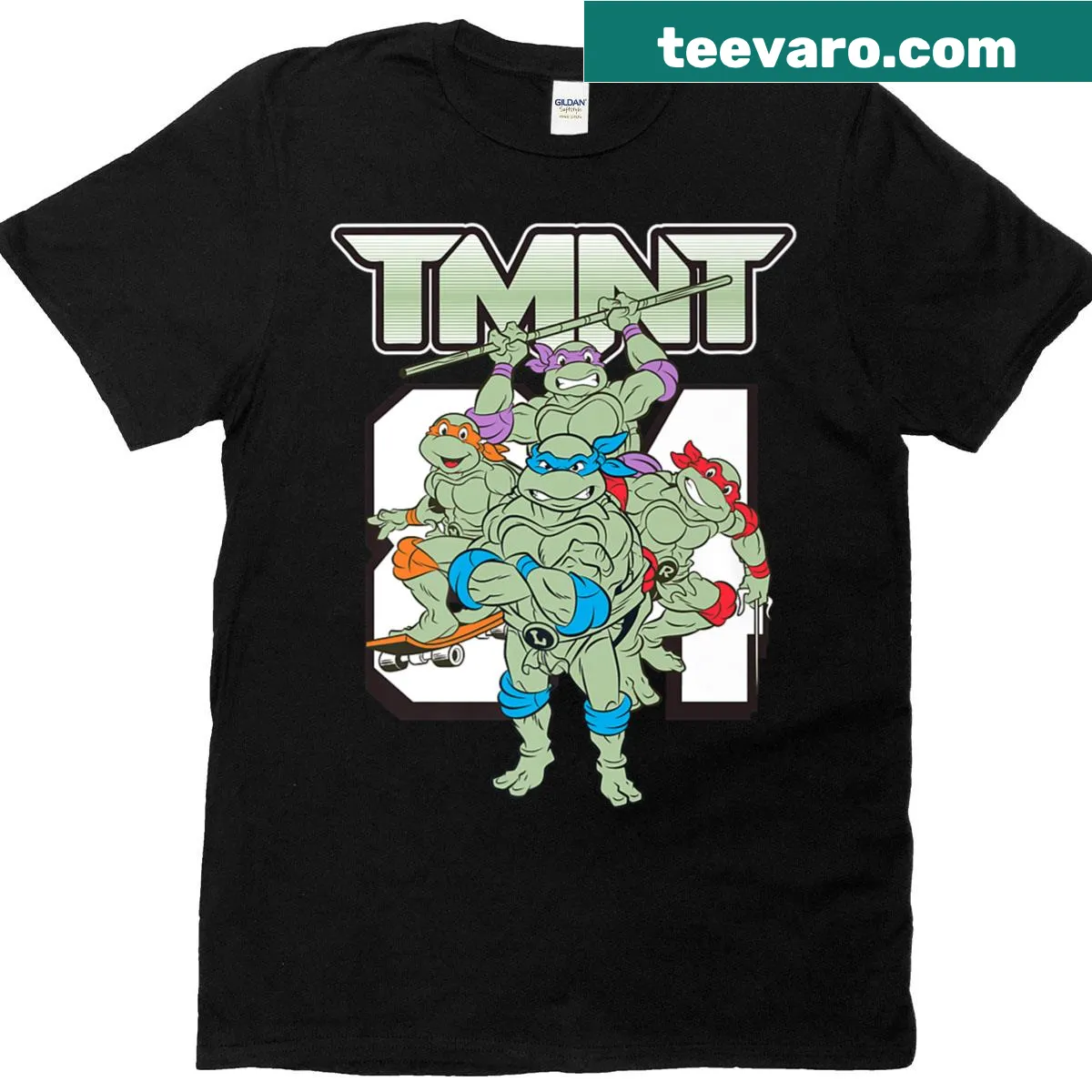 Group shot illustration of Teenage Mutant Ninja Turtles on a T-shirt — on a men's t-shirt
