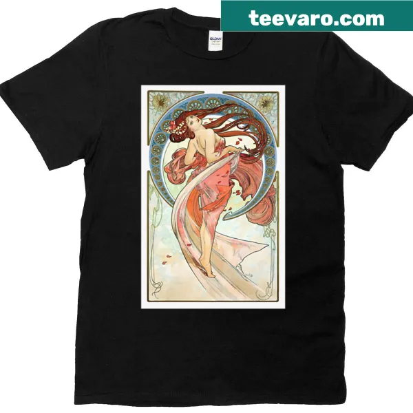 Art Nouveau T-shirt featuring a dancer design inspired by Alphonse Mucha