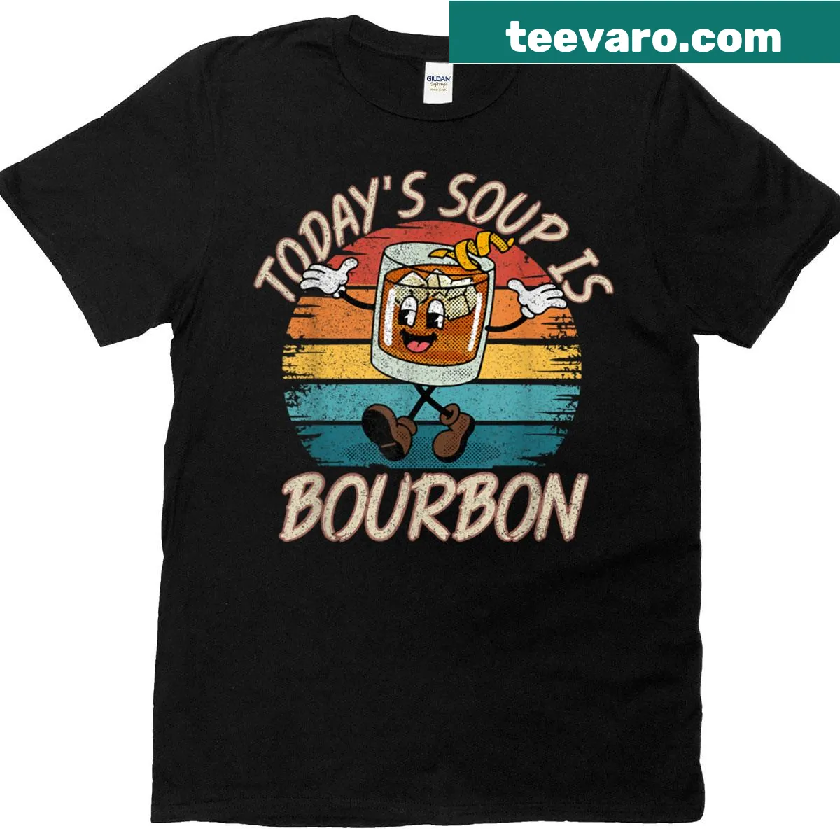 Funny vintage T-shirt with bourbon glass and humorous text — on a men's t-shirt