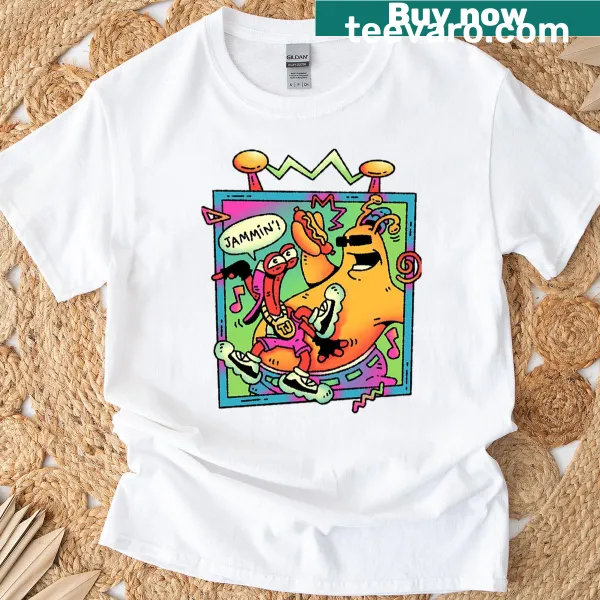 Retro graphic of Toejam and Earl on a gaming T-shirt