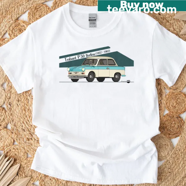 Illustration of a Trabant P50 on a vintage T-shirt