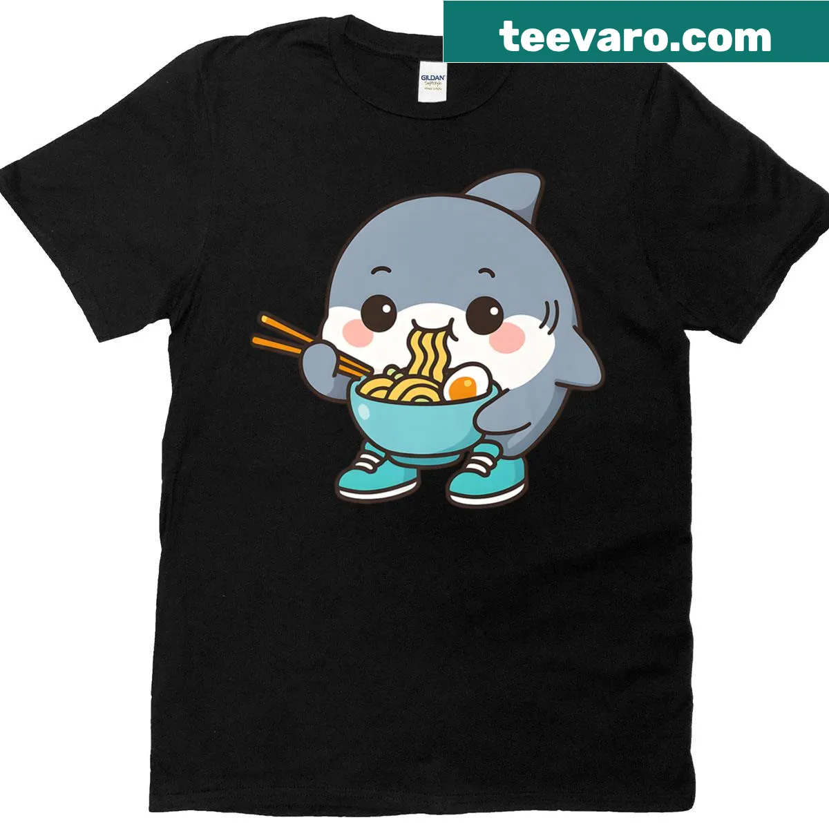 T-shirt featuring the phrase 'Tralalero Tralala Eating Ramen' in a playful design. — on a men's t-shirt