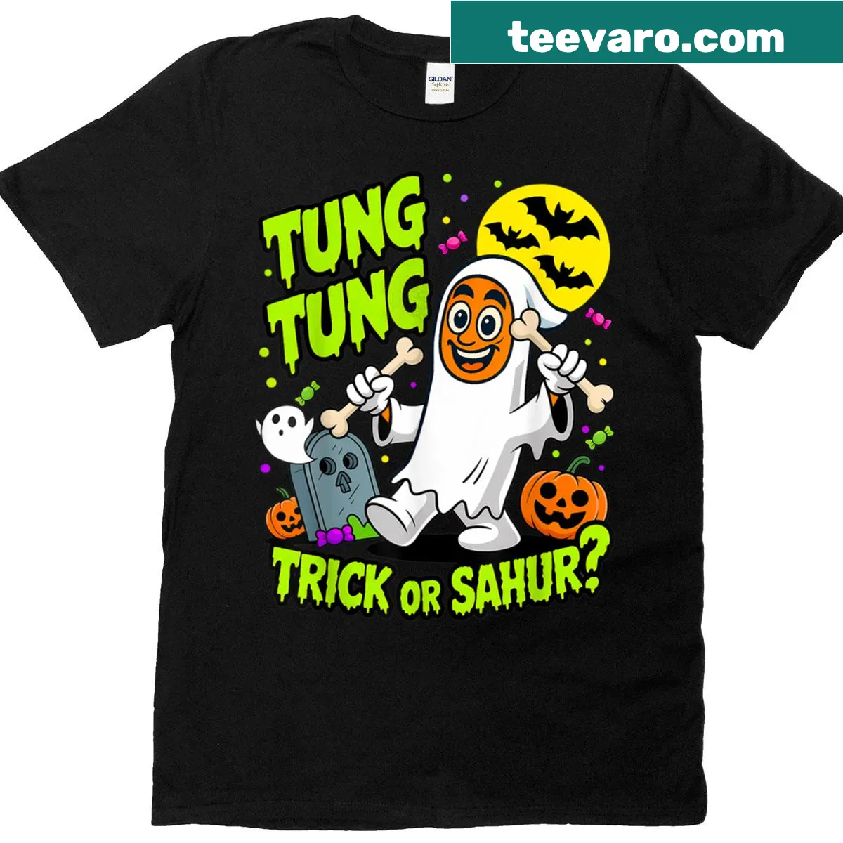 Funny Halloween T-shirt for kids with a humorous cartoon design — on a men's t-shirt