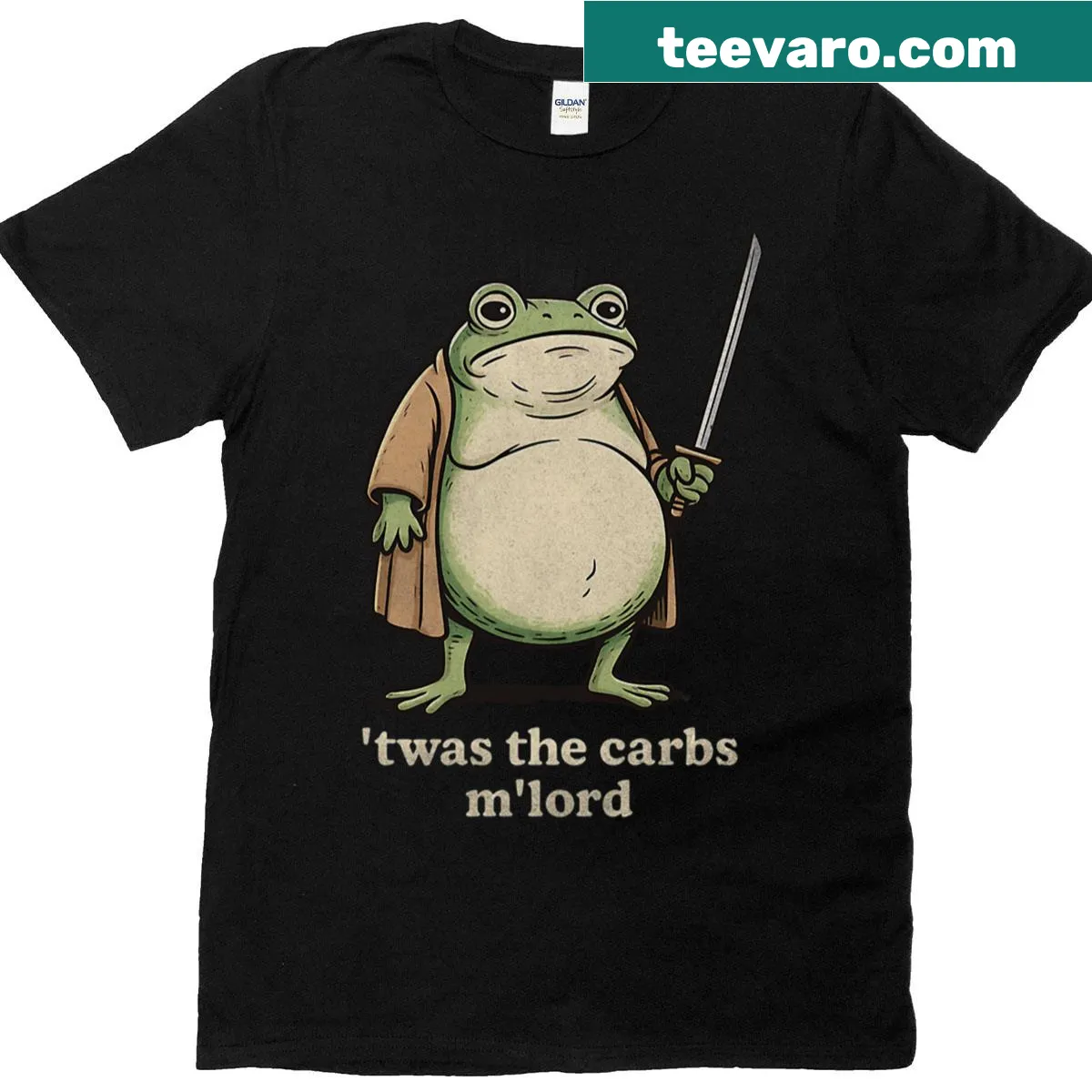 Funny t-shirt with the text 'Twas The Carbs M Lord' for food lovers. — on a men's t-shirt