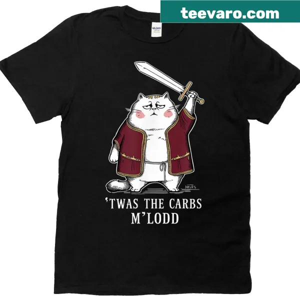 Funny cat meme T-shirt celebrating carbs with a playful cat graphic