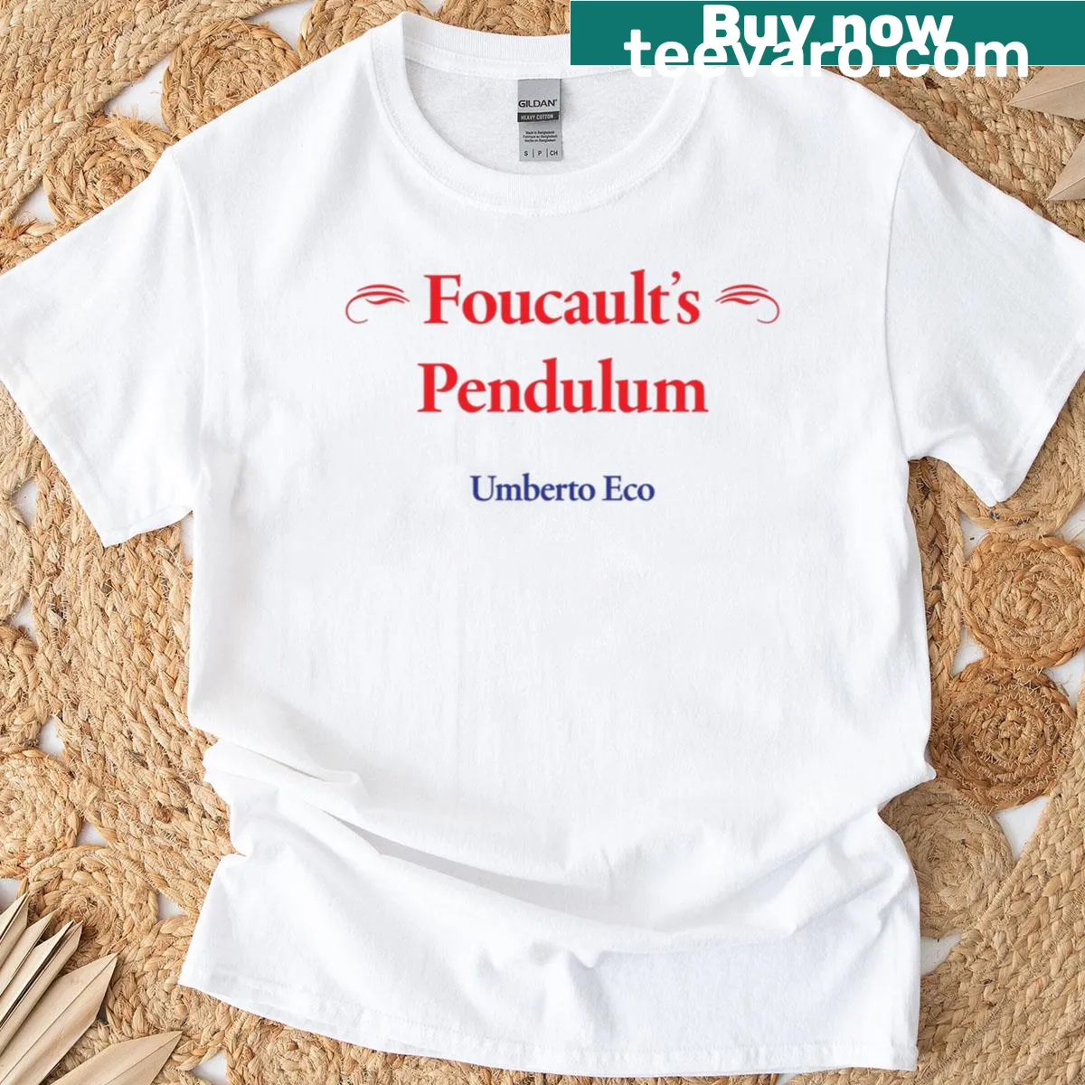 Oversized t-shirt celebrating Umberto Eco's Foucault's Pendulum — on a men's t-shirt