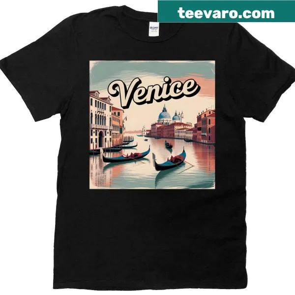 Illustrated Venice travel poster T-shirt featuring the city's iconic canals