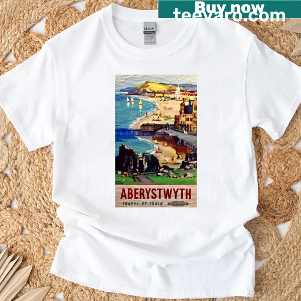 Vintage travel poster design of Aberystwyth on T-shirt