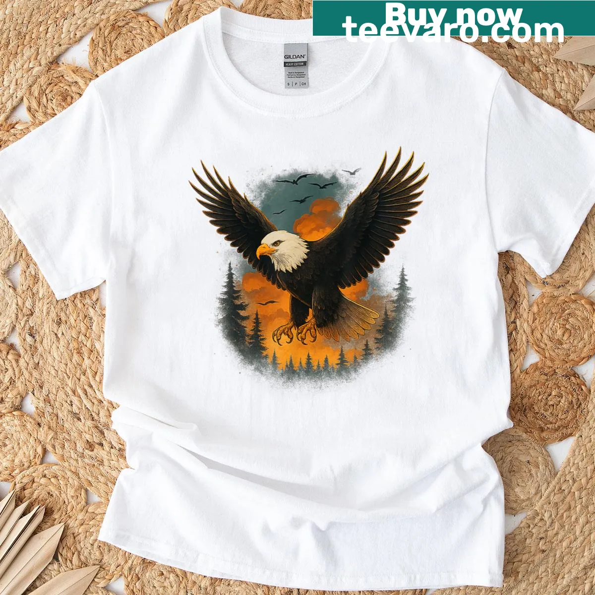Vintage eagle and forest graphic t-shirt for outdoor lovers — on a men's t-shirt