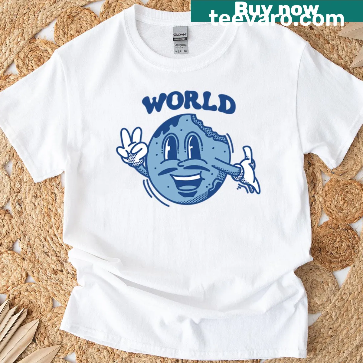 Vintage globe illustration on oversized explorer t-shirt — on a men's t-shirt