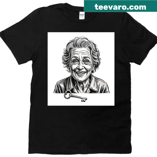 Vintage illustration of a smiling elderly woman on a t-shirt
