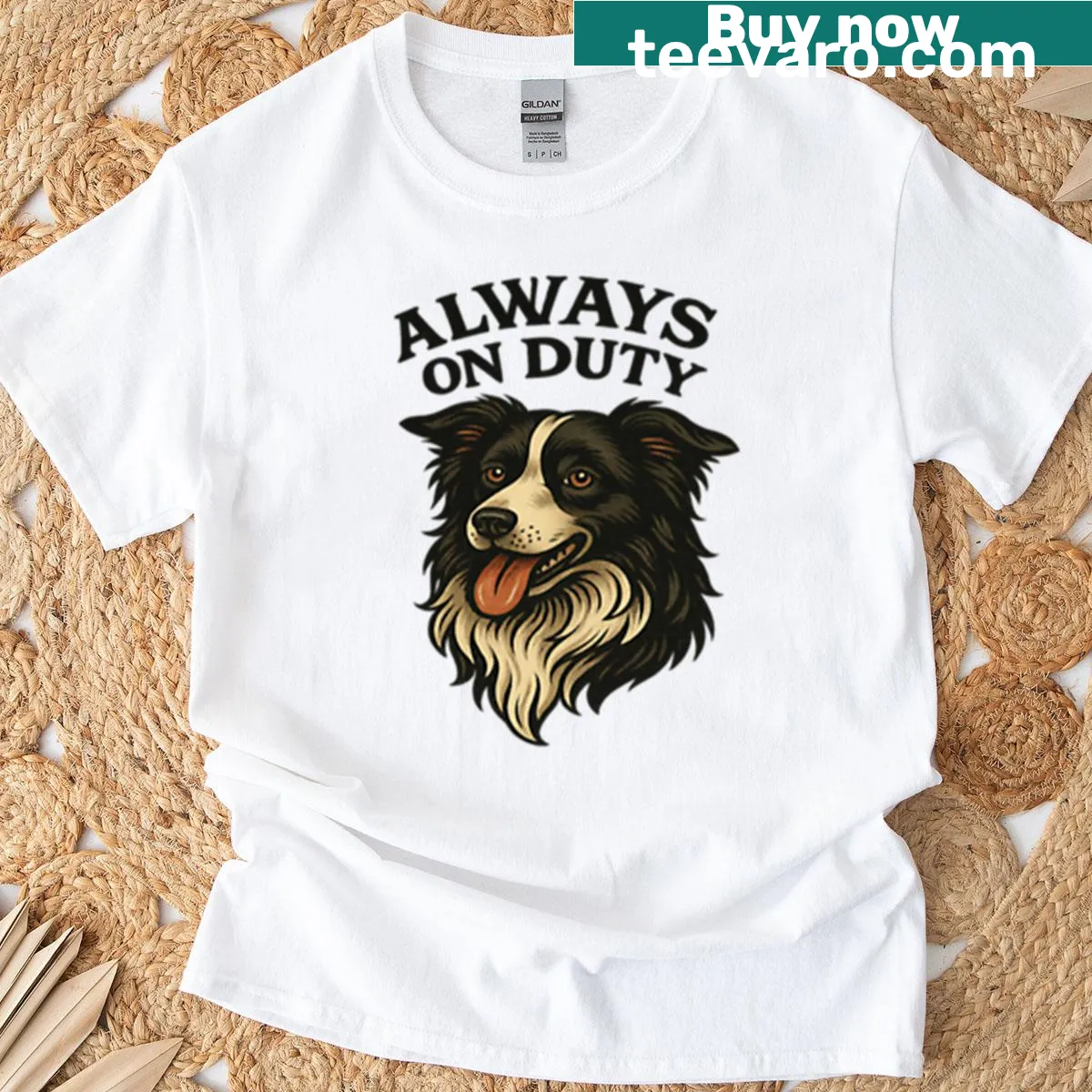 Vintage tattoo-style T-shirt featuring a Border Collie — on a men's t-shirt
