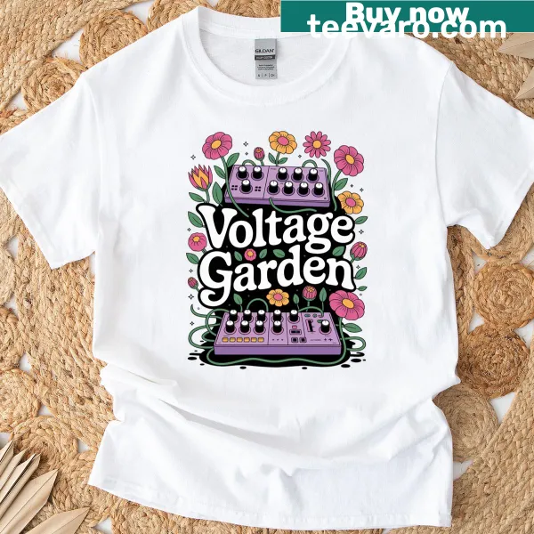 Illustration of a modular synthesizer patch design on a T-shirt