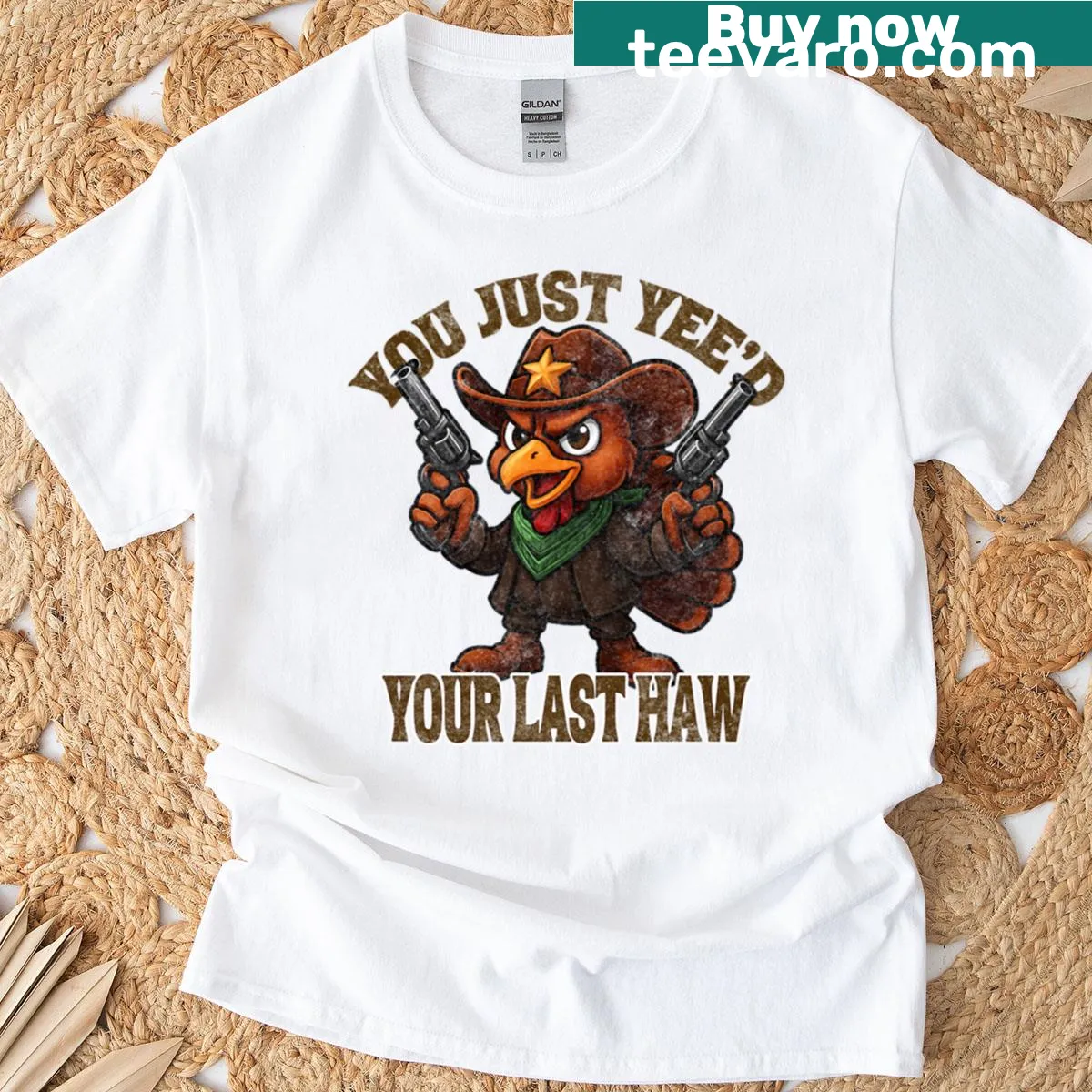 Funny turkey graphic on a T-shirt with a humorous Thanksgiving slogan — on a men's t-shirt