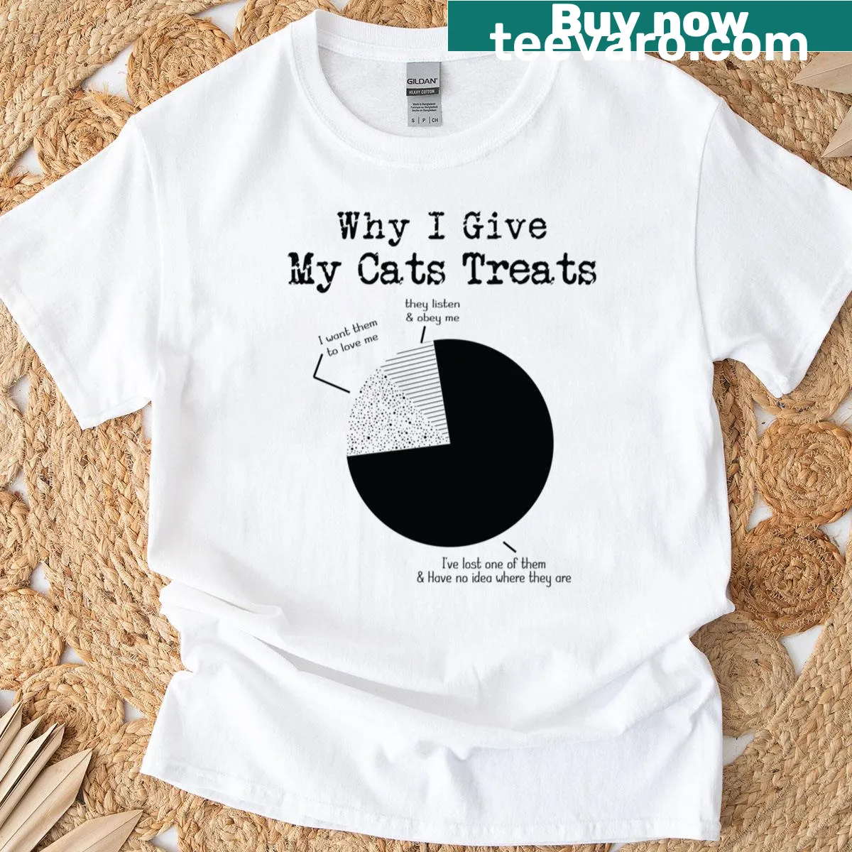 Funny T-shirt explaining why I give my cats treats — on a men's t-shirt