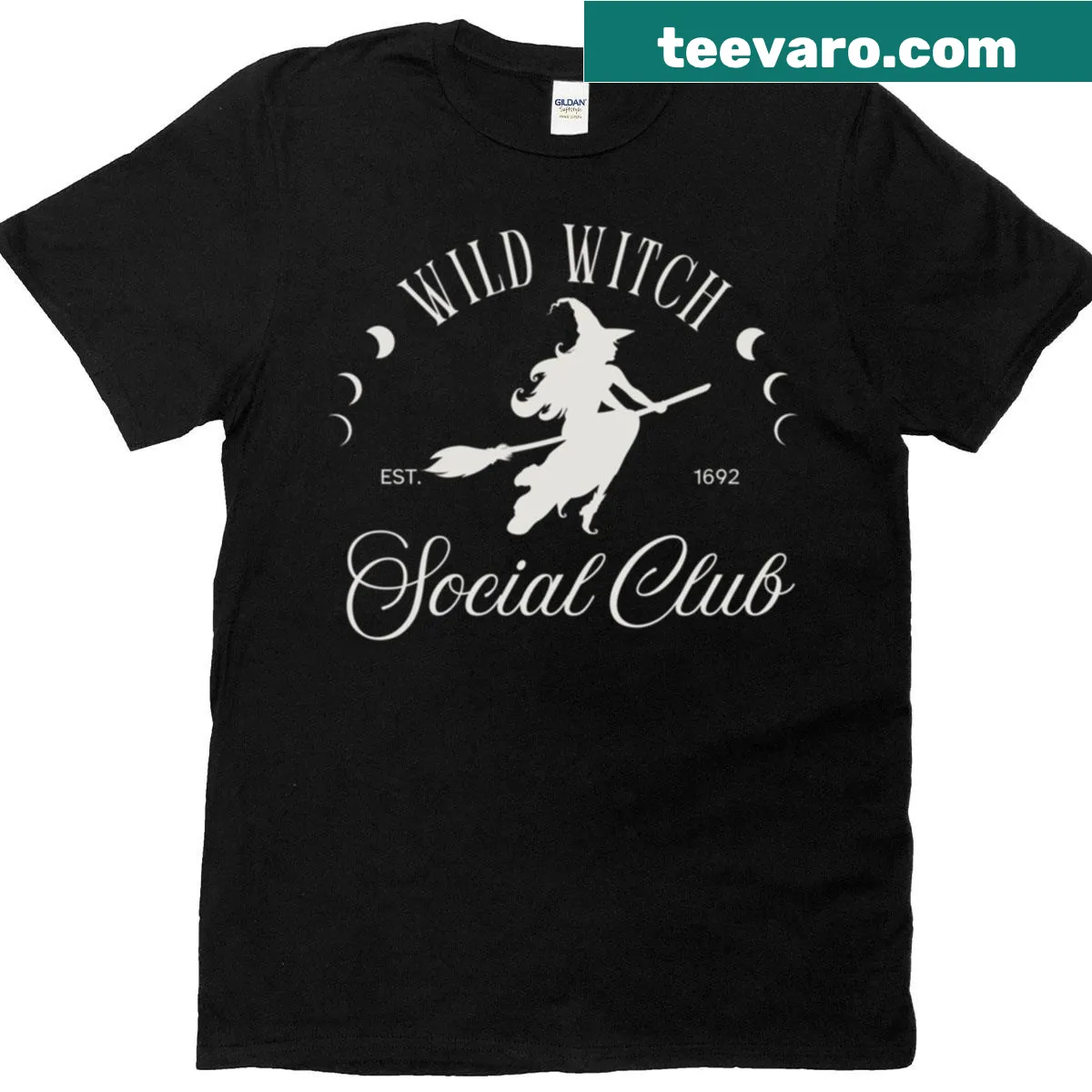 Funny witch-themed graphic tee with whimsical design and slogan — on a men's t-shirt