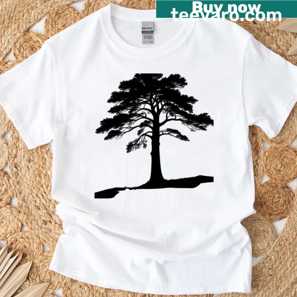 Silhouette illustration of a windswept pine tree on a premium t-shirt