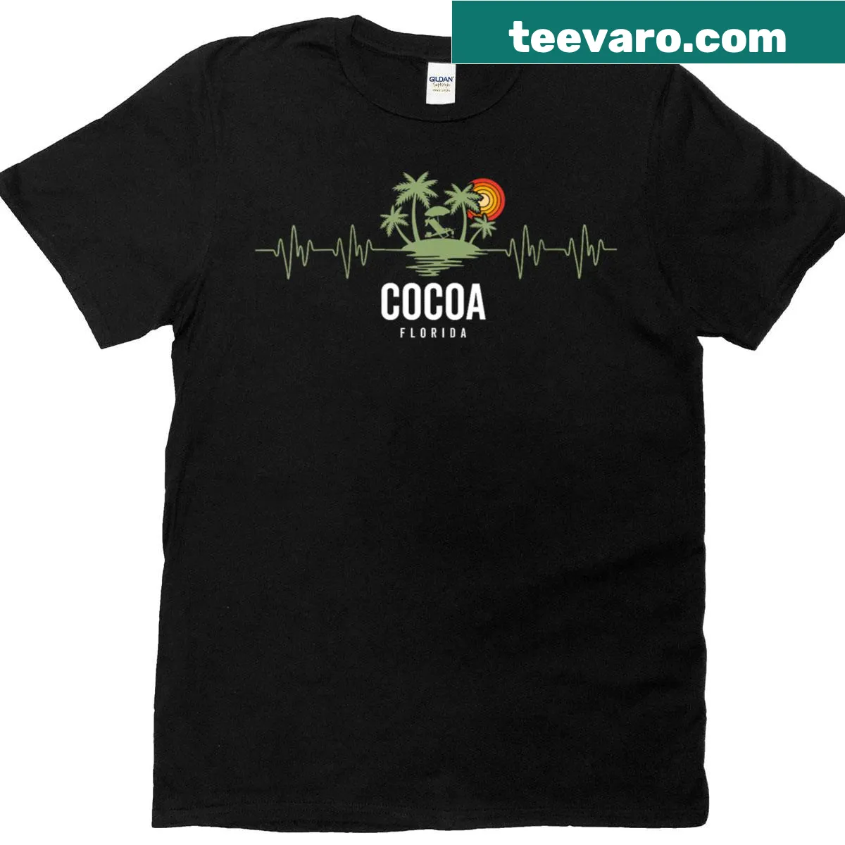 Cocoa Beach palm tree heartbeat design T-shirt for women — on a men's t-shirt