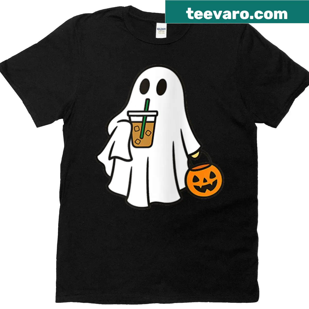 Cute ghost design with coffee theme on women's t-shirt — on a men's t-shirt