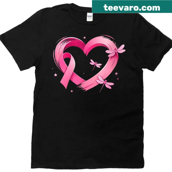 Heart dragonflies T-shirt for breast cancer awareness
