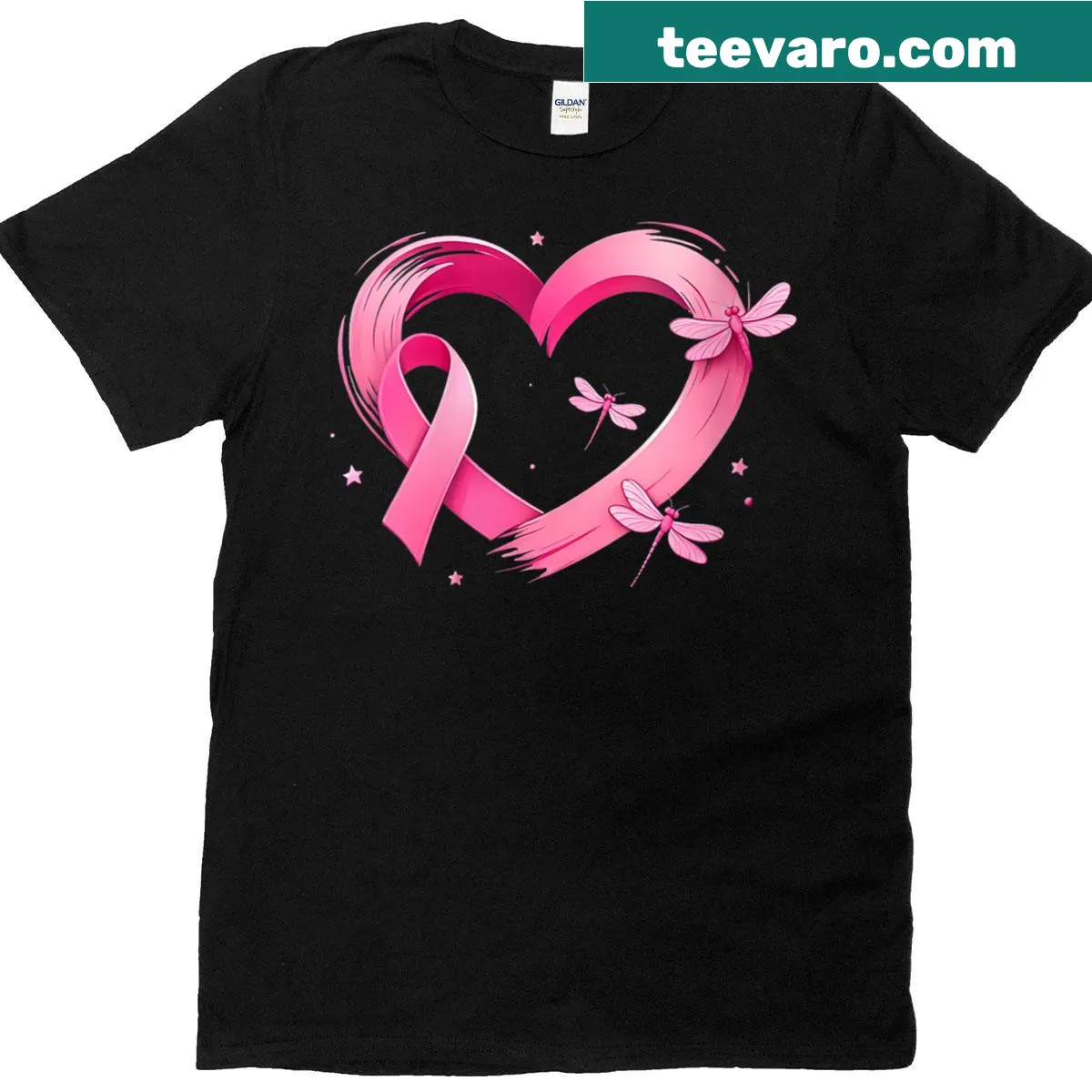Heart dragonflies T-shirt for breast cancer awareness — on a men's t-shirt