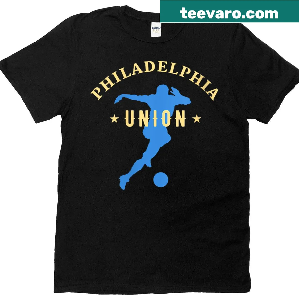 Philadelphia soccer fan t-shirt with team support graphic — on a men's t-shirt