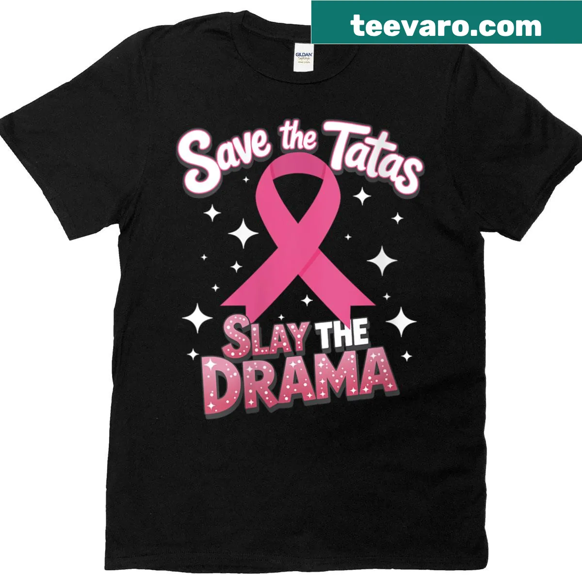 T-shirt promoting breast cancer awareness with the text 'Save The Tatas.' — on a men's t-shirt
