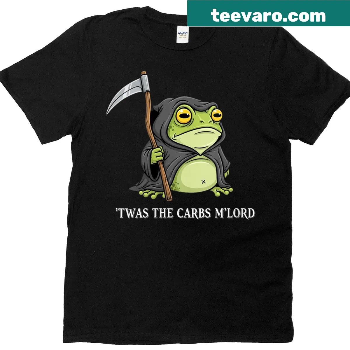 Funny women's keto t-shirt with the phrase Twas The Carbs Mlord — on a men's t-shirt