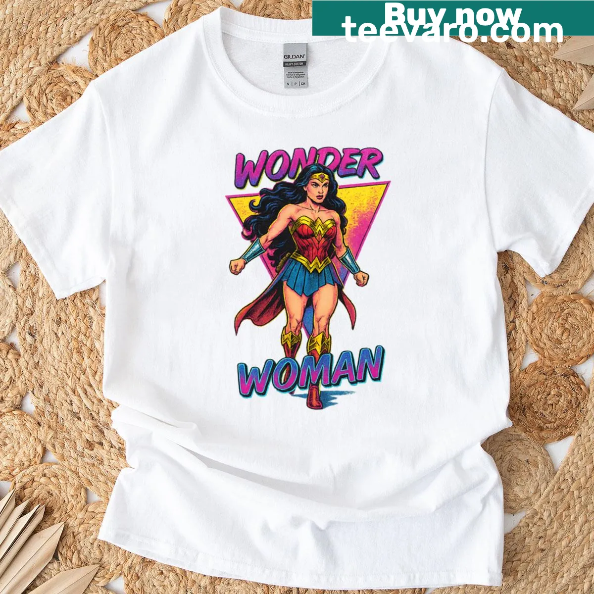 Comic art of Wonder Woman symbolizing empowerment and strength — on a men's t-shirt