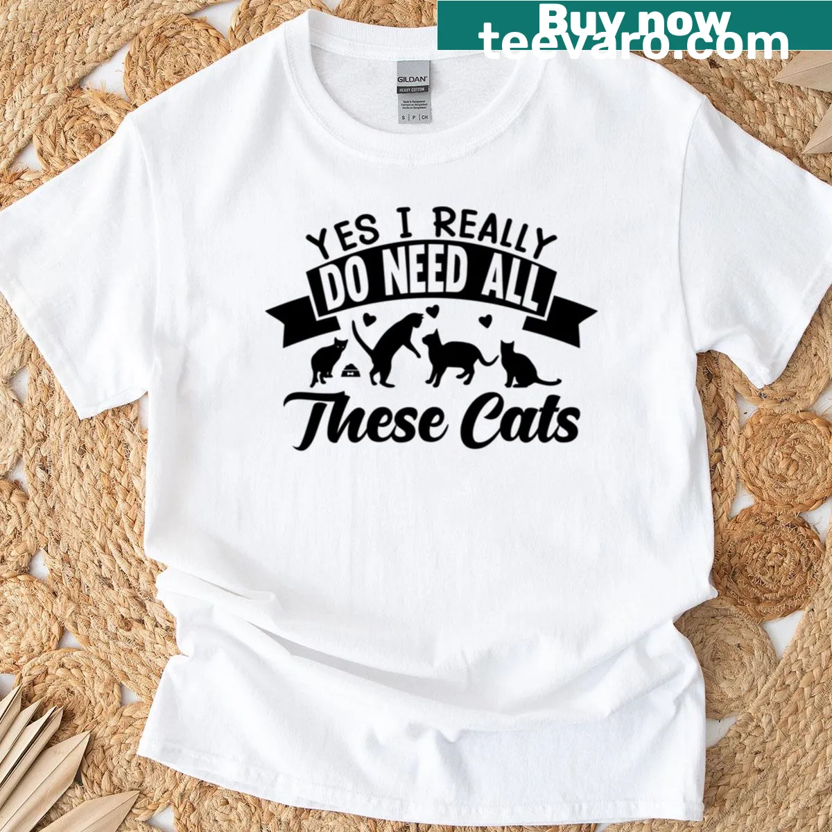 Humorous graphic about needing all the cats on a T-shirt — on a men's t-shirt