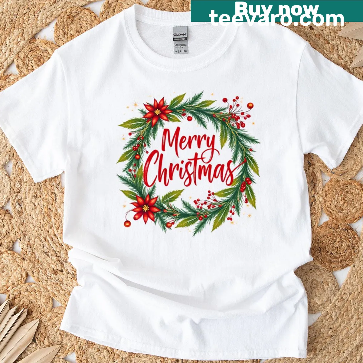 Yuletide Wreath themed T-shirt — on a men's t-shirt