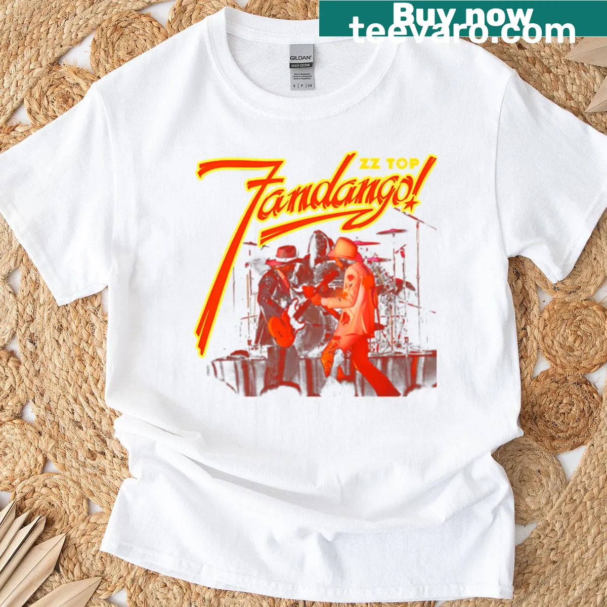 Vintage-style T-shirt inspired by ZZ Top band with graphics — on a men's t-shirt