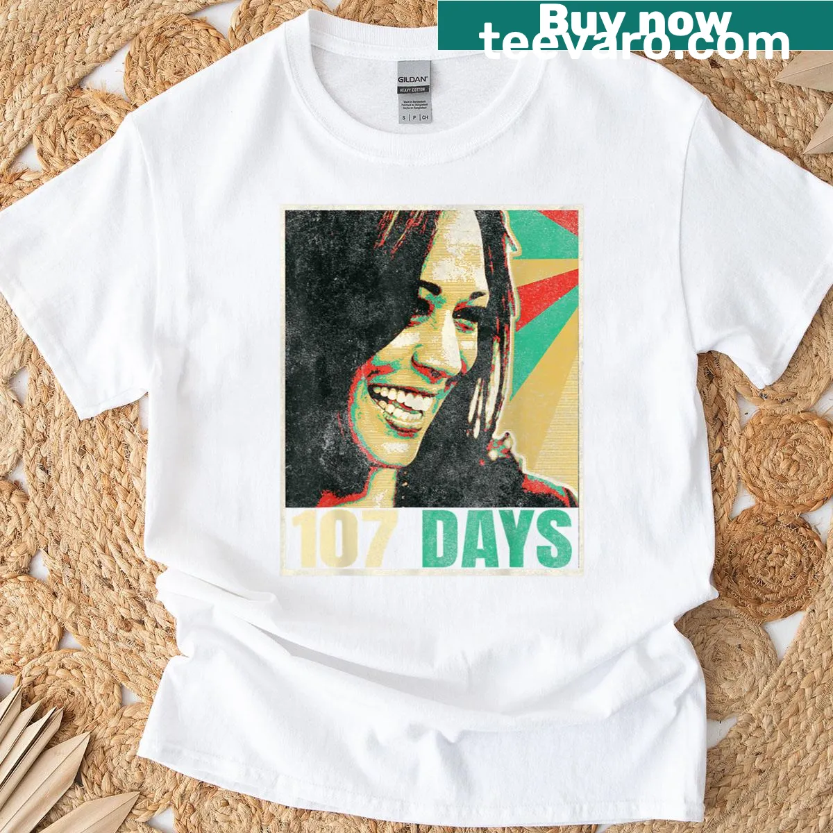 T-shirt featuring an emblem design honoring Kamala Harris — on a men's t-shirt
